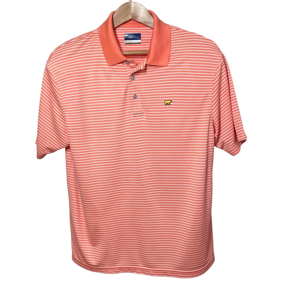 Jack Nicklaus StayDri Men's Golf Polo Shirt Size XL Orange White Striped‎ Bear